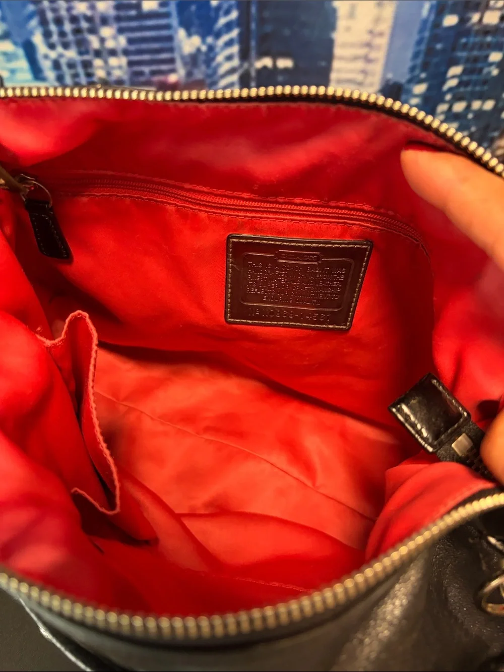 Coach Poppy Black Leather Messenger Bag with Front Pockets